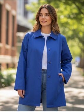 Women’s Eileen Fisher A-line Mid Length Trench Coat in Cobalt Blue Size Large